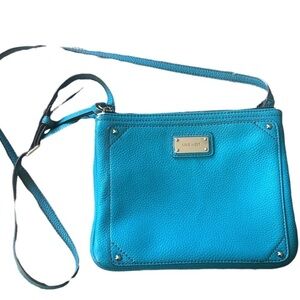 Nine West Turquoise Faux Leather Crossbody Organizer Handbag 3 Compartment 9X7